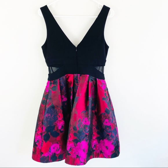Xscape Printed Fit & Flare Dress Black Pink - Picture 6 of 8